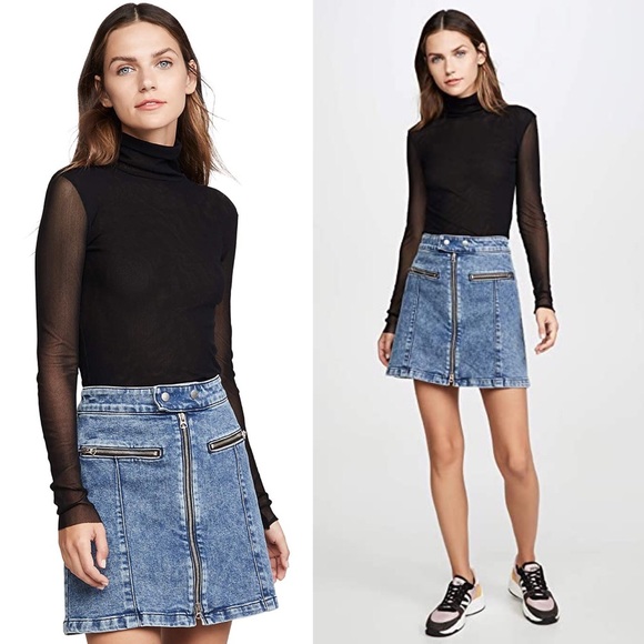 Free People Tops - FP Double Layer Mesh Black Turtleneck Long Sleeve